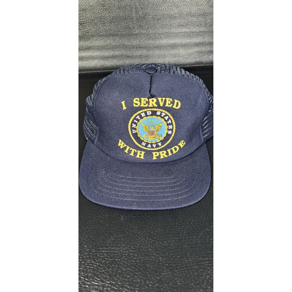 Vintage US Navy Mesh Trucker Snapback Hat "I Served With Pride" Made in USA
